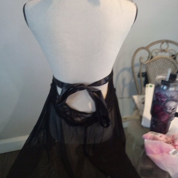 Black Plus Size Womens Halter Style V Neck Baby Doll Set - Picture 3 of 4